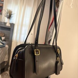 Coach Black Leather Shoulder Bag with Gold Accents